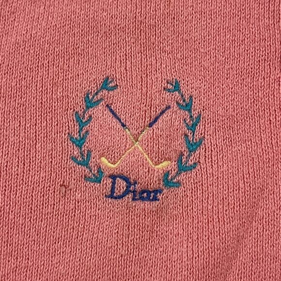 Vintage 80s Christian Dior Monsieur Cotton Coral Pink V-Neck Sweater USA Large - Picture 2 of 10